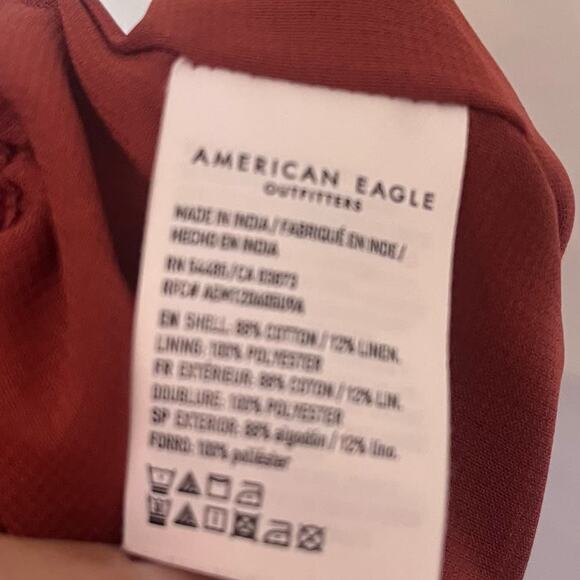 AMERICAN EAGLE Paper Bag Linen Blend Skirt Size XS Rust Red Pull On Button - Picture 9 of 10
